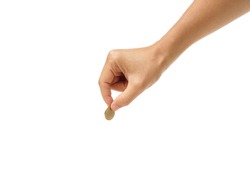 male hand holding a golden coin                               