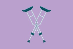 Cartoon flat style drawing crutches logo. Elbow crutch, telescopic metal crutch. Medical equipment for rehabilitation people with diseases of musculoskeletal system. Graphic design vector illustration