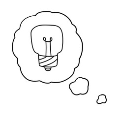 Light bulb. Bubble cloud with thoughts and idea. Mind and electric lamp