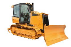 Yellow Bulldozer excavator, isolated on white background with clipping path