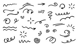 Vector set of different doodles. Hand drawn elements isolated on white background.