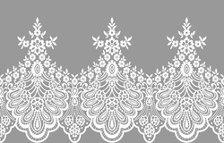 White Lace. Vertical Seamless Pattern. Beige Background.