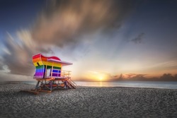 Miami Beach life guard station painted in pride month colors