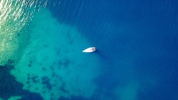 Anchored yacht aerial view