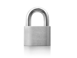 Locked Silver Padlock on a white background