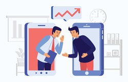 This colorful illustration shows a two man share a information about a important company or organization data, that is known only to the employees of the company or organization and not to the public