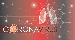 Coronavirus banner for awareness & alert against disease spread, symptoms or precautions. Corona virus design with infected lungs and virus microscopic view background. Respiratory system.