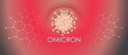 Omicron variant banner for awareness or alert against epidemic disease spread, symptoms or precautions. Covid-19 Corona virus design with viral microscopic germ view data background.