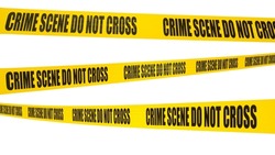 Crime scene tape with word crime scene do not cross isolated on white background.  Crime scene restricted area ribbon