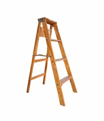 wooden ladder on white background. Step Ladder. - Image