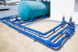 Plastic water tank and Water pipeline Building on the deck