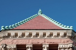 decorated roof of Romanesque revival building Woburn MA USA