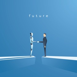 Ai or artificial intelligence vector concept with ai robot handshake with human. Symbol of future cooperation, technology advance, innovation. Eps10 vector illustration.