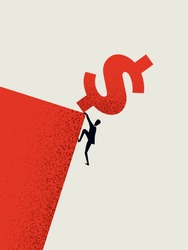 Business debt or bankruptcy vector concept. Man falling off a cliff. Symbol of market crash, recession, financial crisis, failure to pay loans, mortgage. Eps10 illustration.