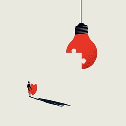 Business creativity vector concept. Finishing lightbulb with jigsaw puzzle. Symbol of inspiration, creative thinking. Eps10 illustration.