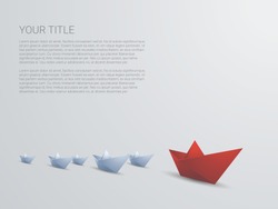 Leadership business concept vector with red paper boat leading white. Presentation template with space for text. Eps10 vector illustration.