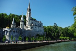 Sanctuary of Our Lady of Lourdes, view from the other bank of the river Gave de Pau
