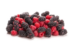 Tasty raspberry and blackberry background. Top view. 