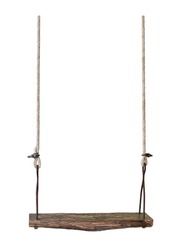Closeup of wooden swing isolated on white background with clipping path