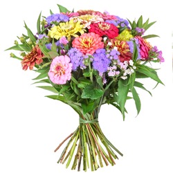 Colorful bunch of flowers with dahlia and zinnia