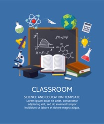 Education classroom background. Vector illustration template for workflow layout, banner, diagram, number options, step up options, web design.