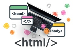 HTML Hyper Text Markup Language. laptop on html tag