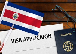 Flag of Costa Rica , application form and passport on table