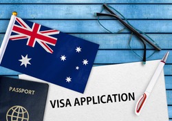 Visa application form and flag of Australia