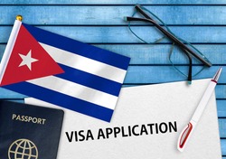 Visa application form and flag of Cuba