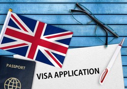 Visa application form and flag of United Kingdom 