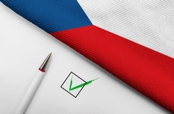 Pencil, Flag of Czechia and check mark on paper sheet 