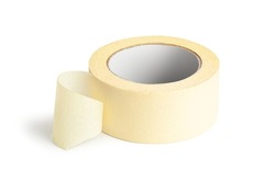 Roll of paper masking tape isolated on white background. With clipping path