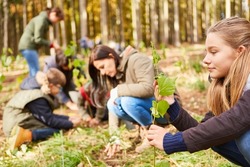 Förster helps families with children plant trees for environmental protection and sustainability