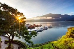 sunrise at sun moon lake in nantou, Taiwan
