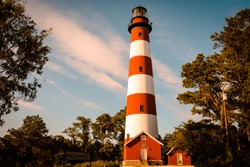 Landscape view of the lighthouse on Assateague Island Virginia