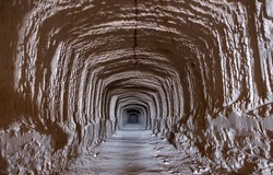 Mysterious tunnels, called the Oil Tunnels, excavated in limestone mountains, Negev desert, Israel.