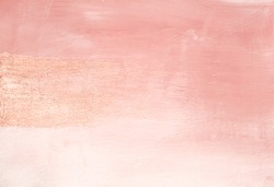 Vintage minimal delicate pink abstract painted background texture with shimmering metallic golden brush stroke