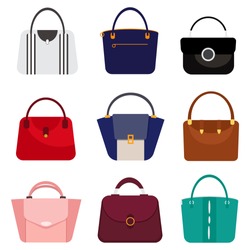 Different fashion woman's bags set. Flat design, vector.