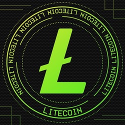 Litecoin LTC vector symbol with cryptocurrency themed background design. Blockchain currency modern banner. Vector illustration