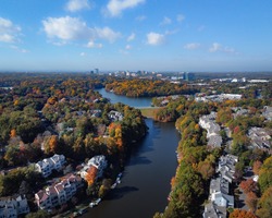 Aerial View of Lake Audubon and Lake Thoreau in Reston Virginia on a Fall Afternoon