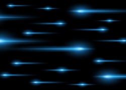 Abstract blue horizontal bright high-speed rays on a dark isolated background. Vector light effect.