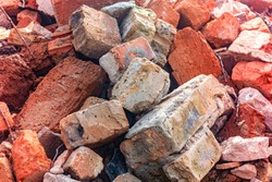 bricks stones mortar construction garbage close up