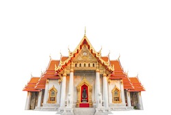 Thai Marble Temple (Wat Benchamabophit Dusitvanaram) in Bangkok, Thailand, isolated on white background