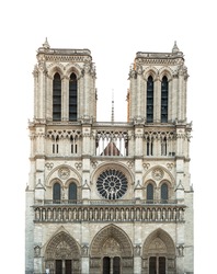 Notre Dame de Paris Cathedral isolated on white background. French Gothic architecture
