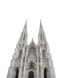 The Cathedral of St. Patrick isolated on white background. It is a decorated neo-gothic Catholic cathedral on Manhattan in New York City, New York, United States, erected in 1879