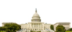The United States Capitol, or Capitol Building (Washington, USA) isolated on white background. 