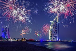 Fireworks in Dubai (United Arab Emirates) during New Year's celebration