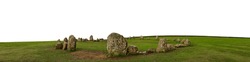 The stone circle at Castlerigg (Keswick, Cumbria, North West England) isolated on white background
