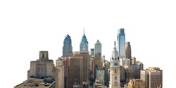 Cityscape of Philadelphia (Pennsylvania, USA) isolated on white background