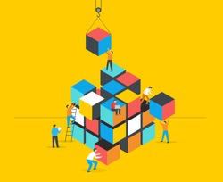 Cube Puzzle Solution Solving Problem Concept banner, vector concept design